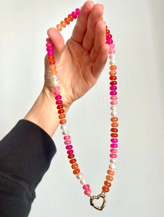 Maureen - Hand Knotted Gemstone and Pearl Candy Necklace