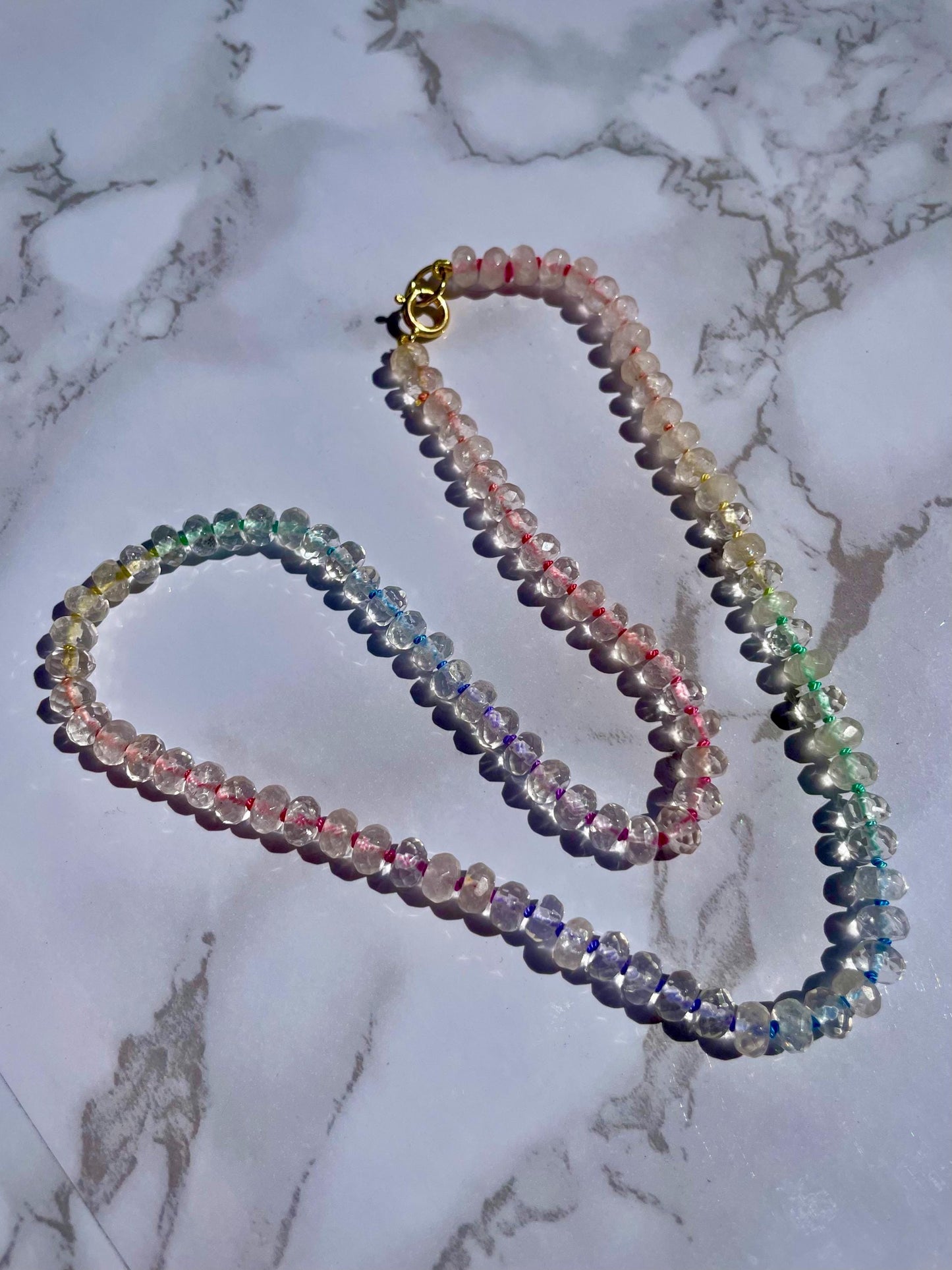 Slurpee Machine Meltdown - Hand Knotted Rainbow Silk and Quartz