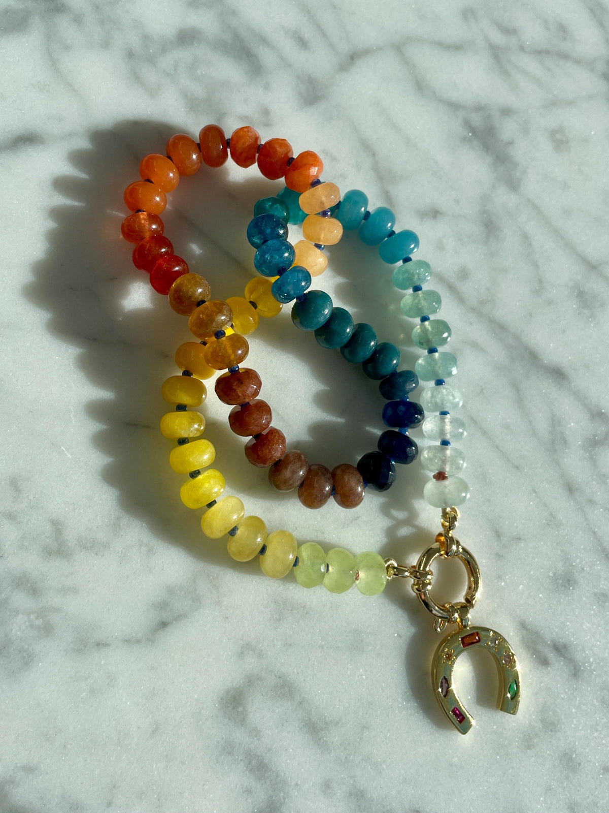 Cosmic Brownie - Ombre Tertiary Rainbow Gemstone Candy Necklace with 14K GF Enhancer Charm Clasp