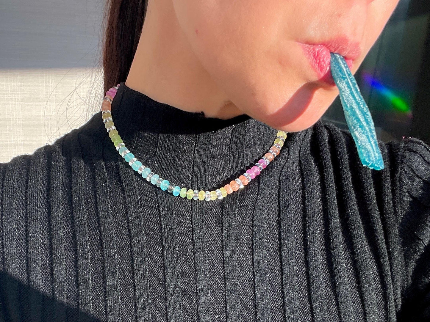 Rainbow Icee Luxe - Moonstone & Quartz Choker, 14K GF Clasp, Handknotted Silk Thread