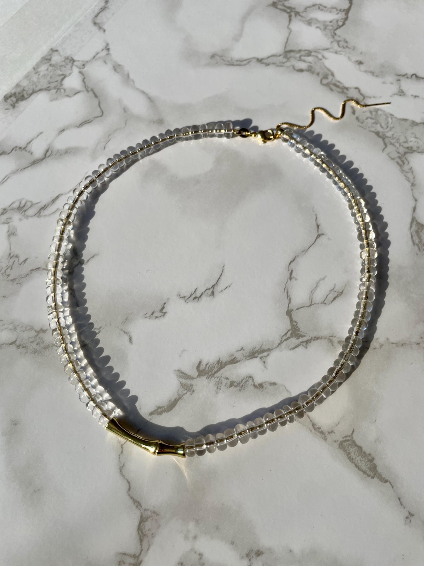 Quartz Gemstone Necklace: 14K GF Chain, Golden Bamboo
