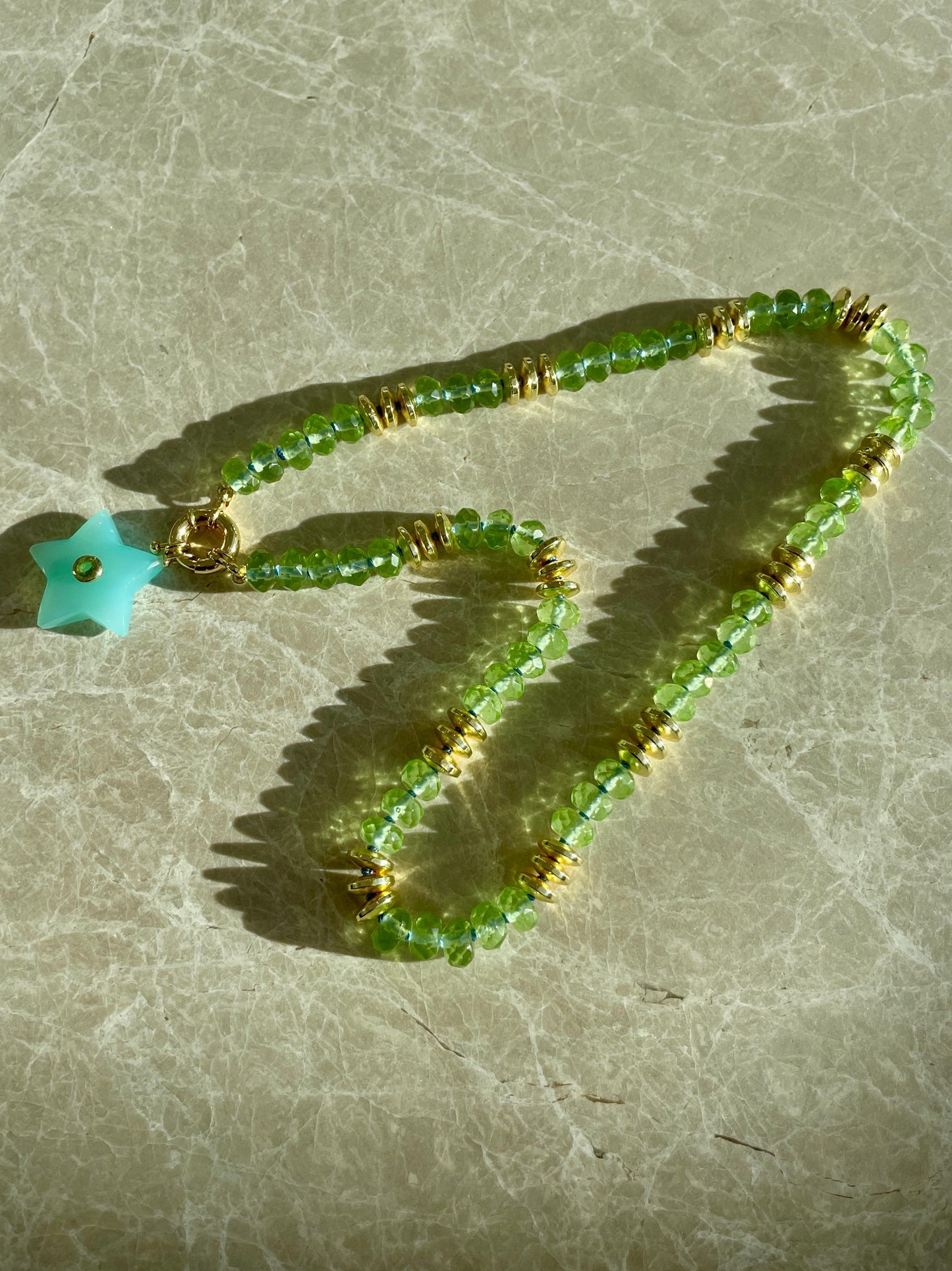 Juicy Juice 2 - Hand Knotted Green Quartz and 14K Gold Filled Gemstone Candy Necklace
