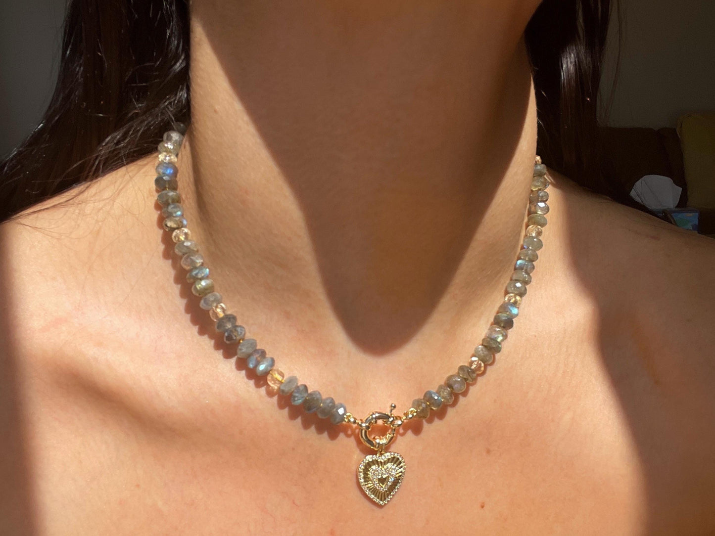 Recess on the BlackTop 2 Labradorite & Citrine Gemstone Candy Necklace with 14K Solid Gold Enhancer Clasp