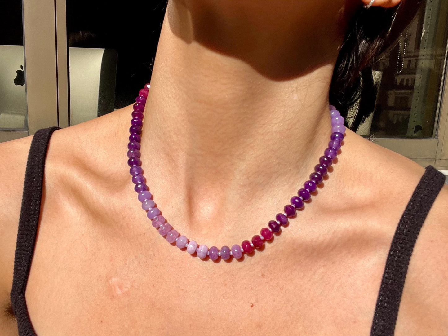 Sugarplum - Purple Rainbow Stone Beaded Necklace with 14K GF Engancer Clasp