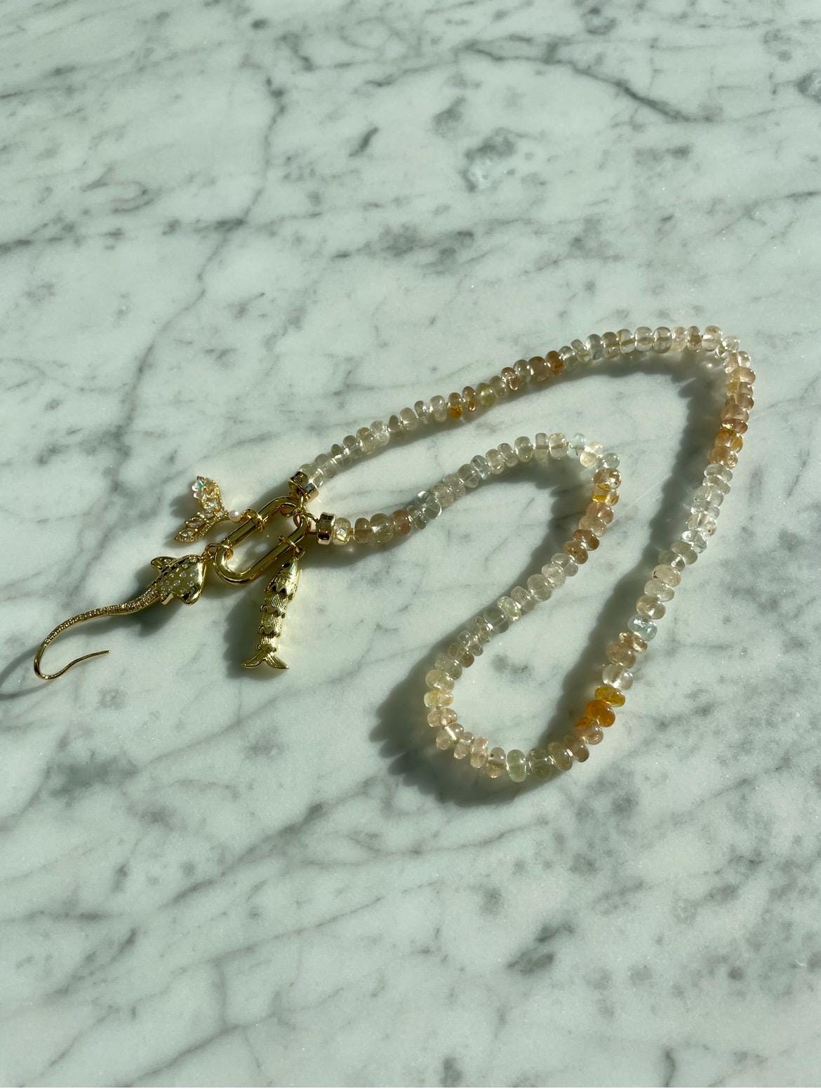 Champagne Quartz Handknotted Necklace: 14K Gold Filled Clasp