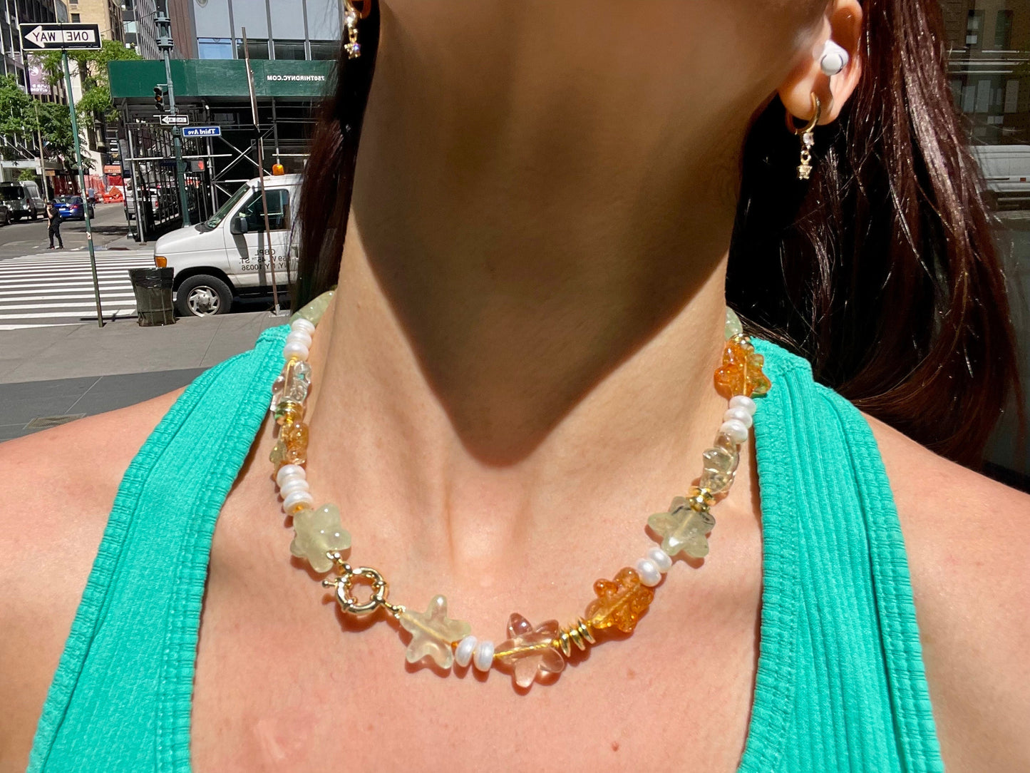 Gadgets and Gizmos A Plenty - Freshwater Pearl, Citrine, Prehnite, and Quartz Starfish Necklace