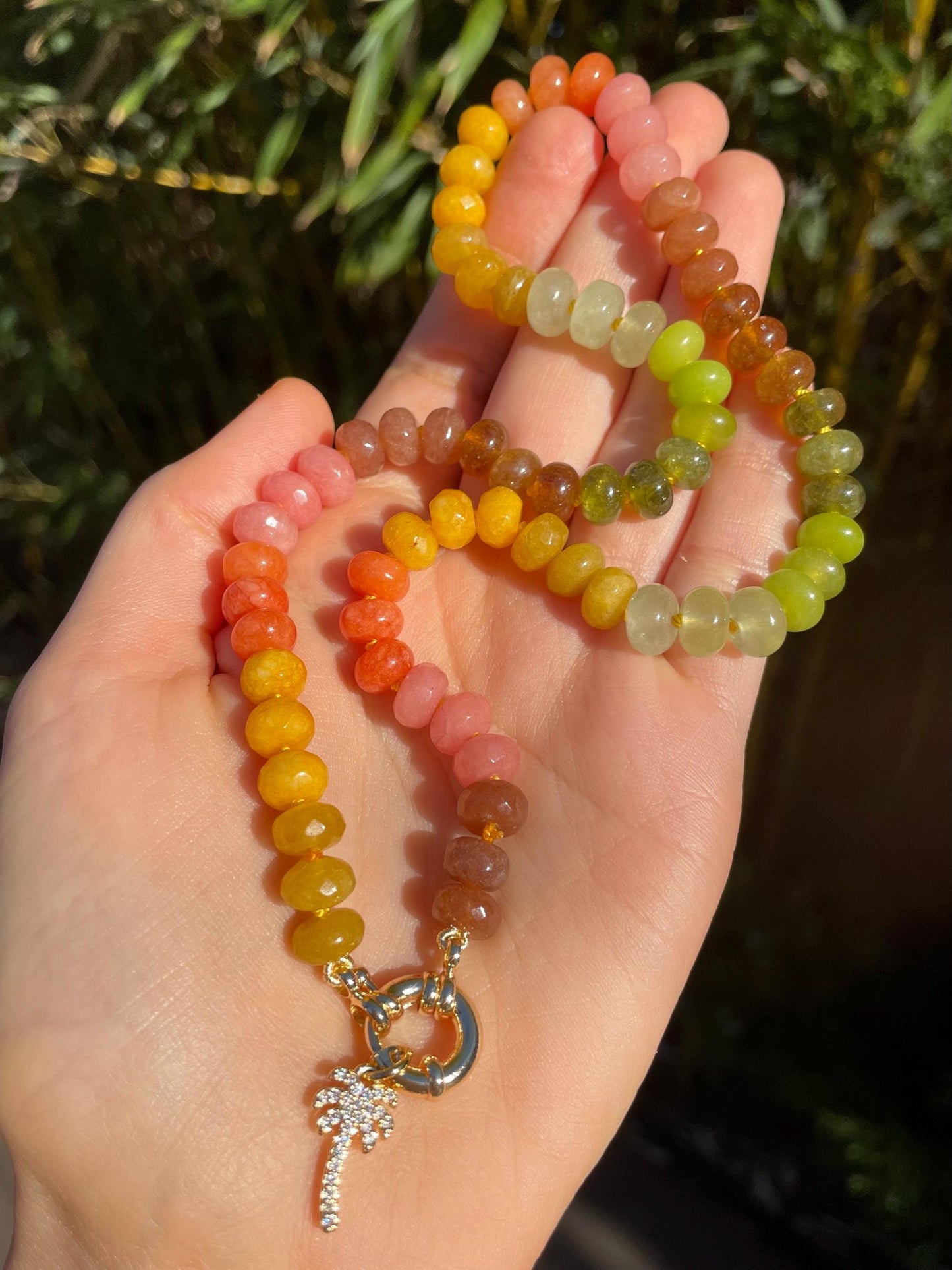 Next to You in Malibu - 1 of 1 Hand Knotted Gemstone Candy Necklace with 14K GF Enhancer Charm Clasp