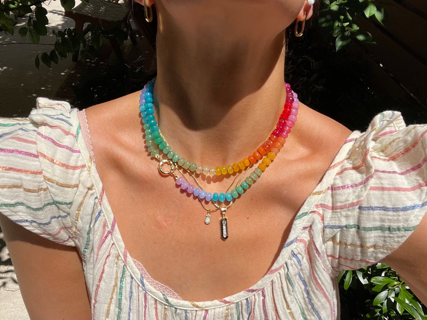 Sno Cone - Hand Knotted Rainbow Colorblocked Gemstone Candy Necklace