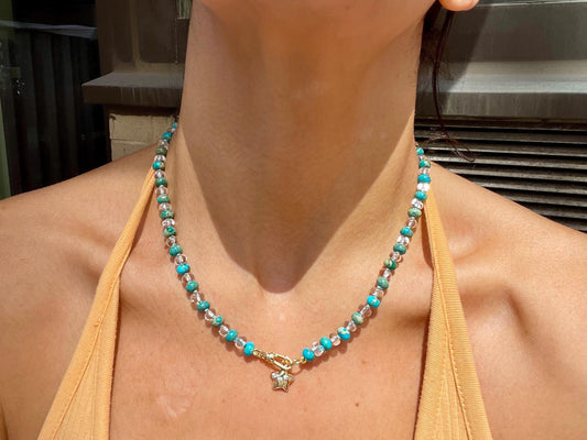 Turks Water - Hand Knotted Turquoise & Quartz Gemstone Necklace