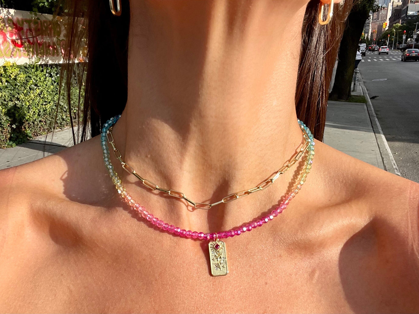 Rainbow Dip n’ Dots - Iridescent Choker & 14K Gold Filled Pendant