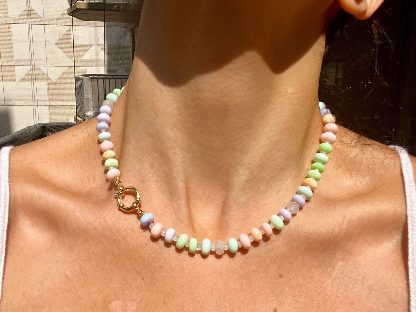 Pastel Opal Necklace: Moonstone Gemstone Candy Necklace, 14K Gold Filled Clasp