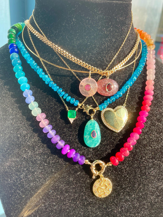 Lallipop Gemstone Droppy Pendant on Omega Wire Choker