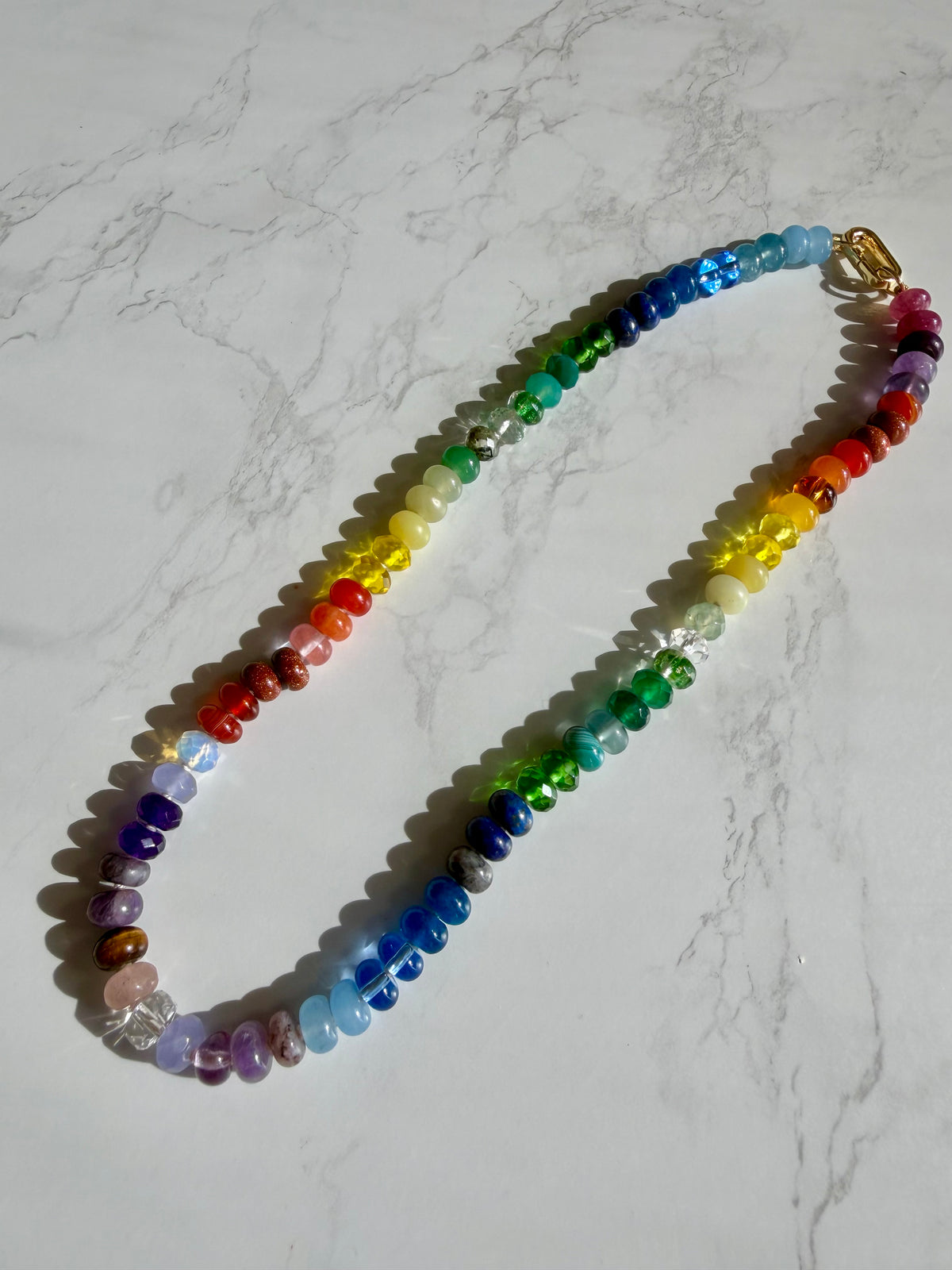 Tertiary Skittles - Hand Knotted Rainbow Gemstone Necklace with Enhancer Clasp