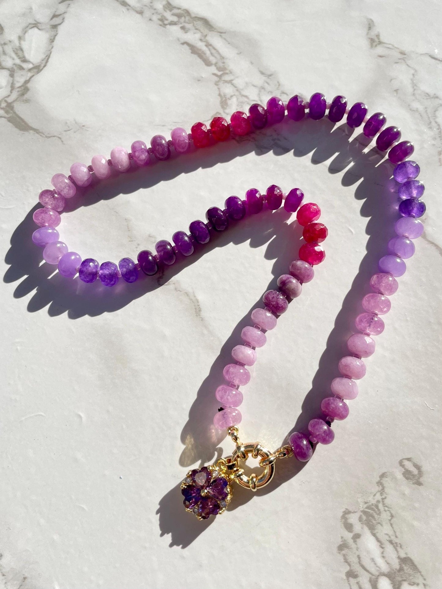 Sugarplum - Purple Rainbow Stone Beaded Necklace with 14K GF Engancer Clasp