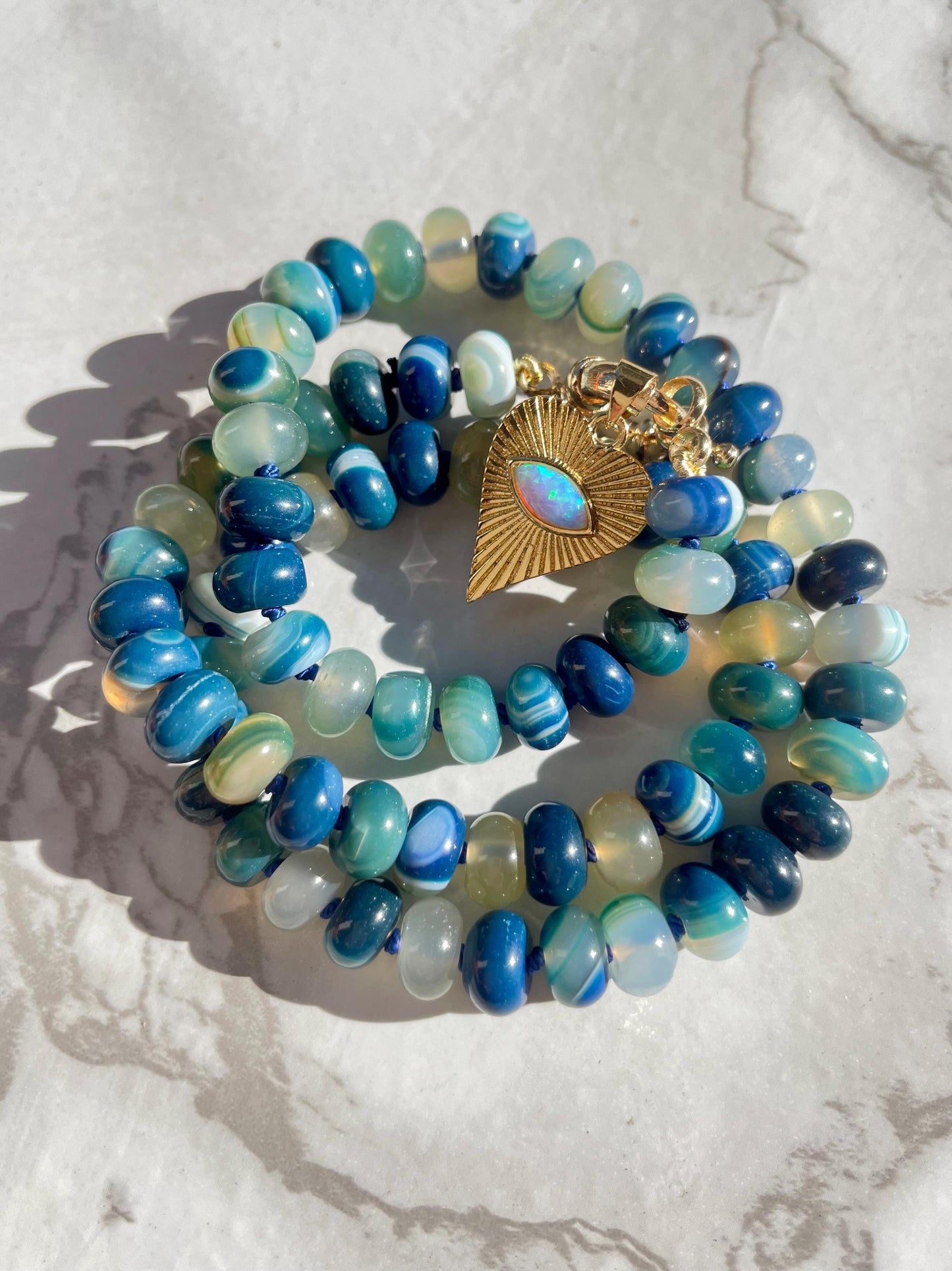 I’m Blue Da Ba Dee Da Ba Di - Blue Agate Gemstone Necklace with 14 GF Enhancer Clasp
