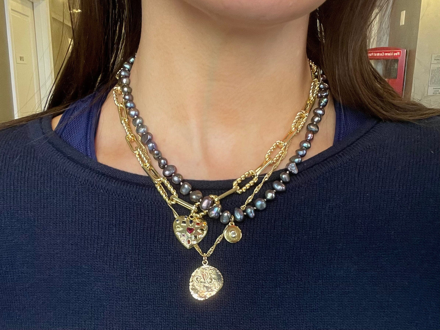 Ursula’s Part of Your World- Hand-knotted Black Pearl and 14K Gold Filled Disk Charm