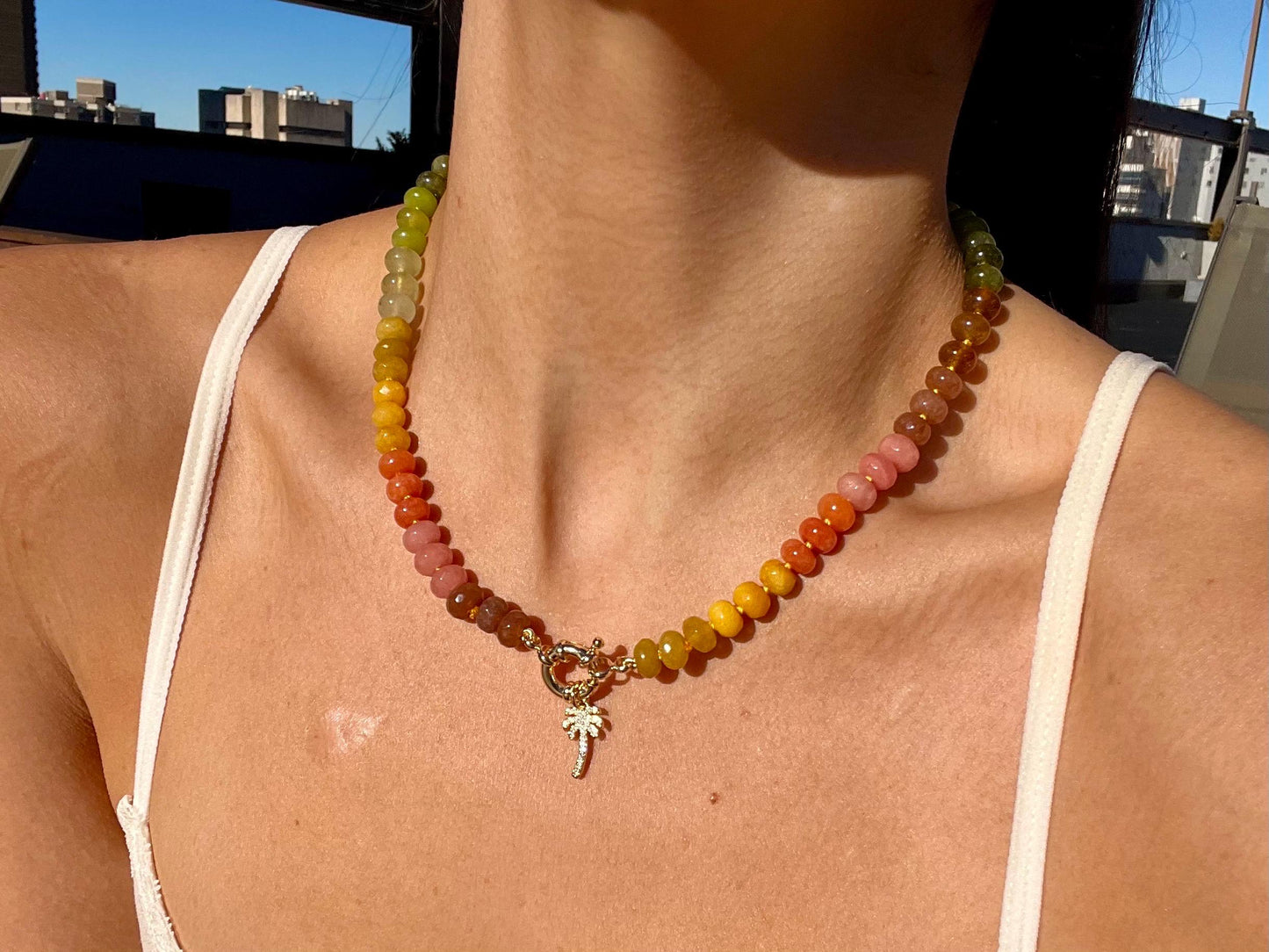Next to You in Malibu - 1 of 1 Hand Knotted Gemstone Candy Necklace with 14K GF Enhancer Charm Clasp