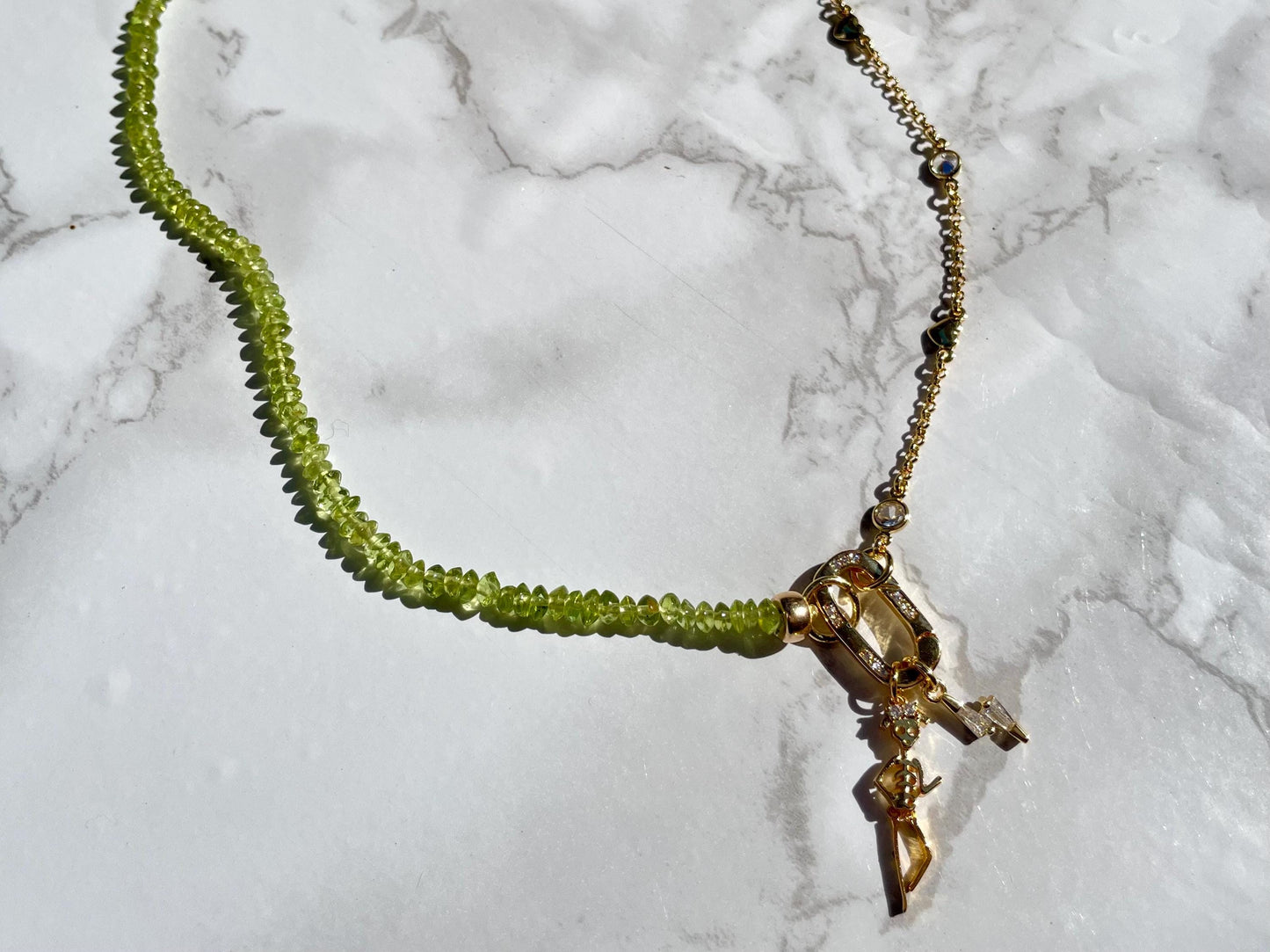 Elphie Peridot Gemstone & 14K GF Satelite Chain Necklace