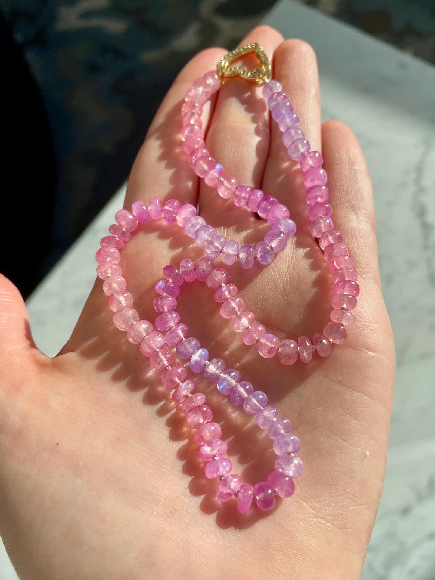 Nerds - Purle and Pink Ombre Moonstone, 14K Gold Filled Clasp, Handknotted Silk Thread
