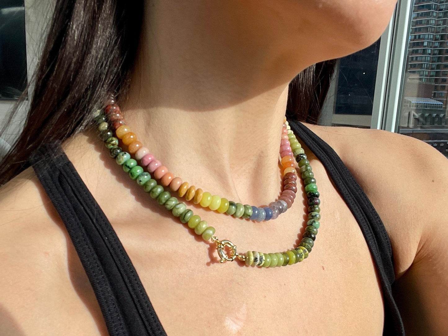 Pet Rock: Beau - Earthy Gemstone Rainbow Necklace with 14K GF Enhancer Clasp