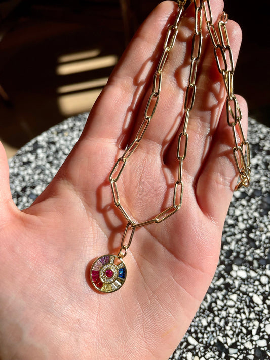 Wheel of Fortune - Rainbow Gemstone Wheel Pendant