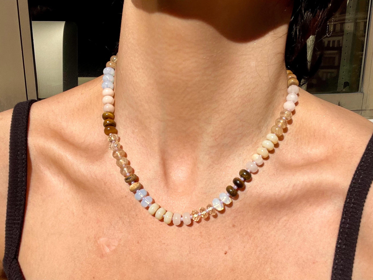Lip Smackers Frosted Sugar Cookie - Rainbow Stone Beaded Necklace with 14K GF Enhancer Clasp