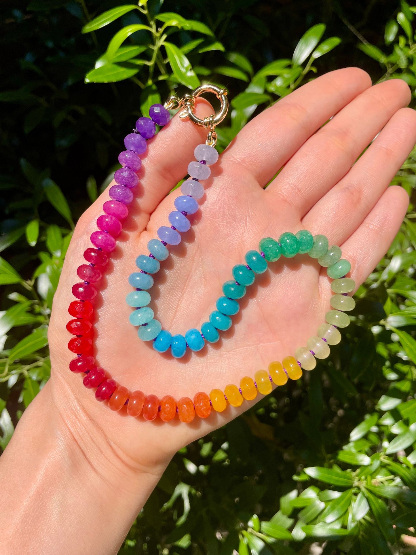 Sno Cone - Hand Knotted Rainbow Colorblocked Gemstone Candy Necklace