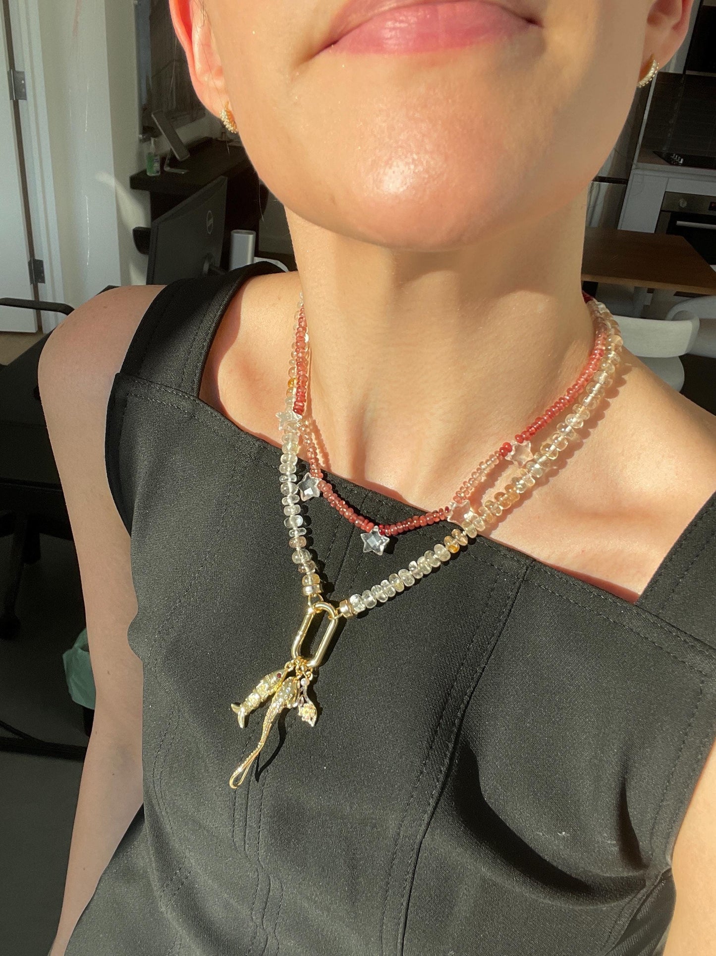 Champagne Quartz Handknotted Necklace: 14K Gold Filled Clasp