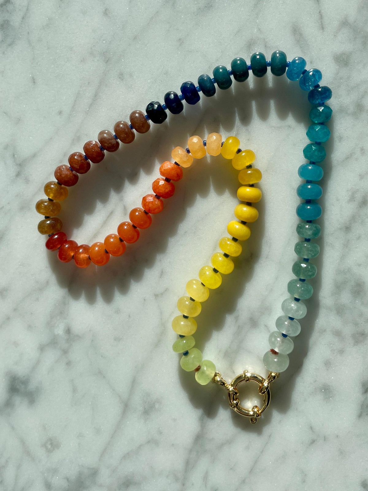 Cosmic Brownie - Ombre Tertiary Rainbow Gemstone Candy Necklace with 14K GF Enhancer Charm Clasp