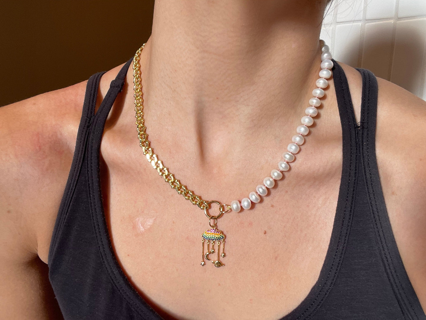 My Parade - Freshwater Pearl and Galaxy Rainbow Necklace