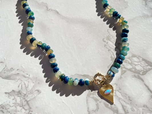 I’m Blue Da Ba Dee Da Ba Di - Blue Agate Gemstone Necklace with 14 GF Enhancer Clasp