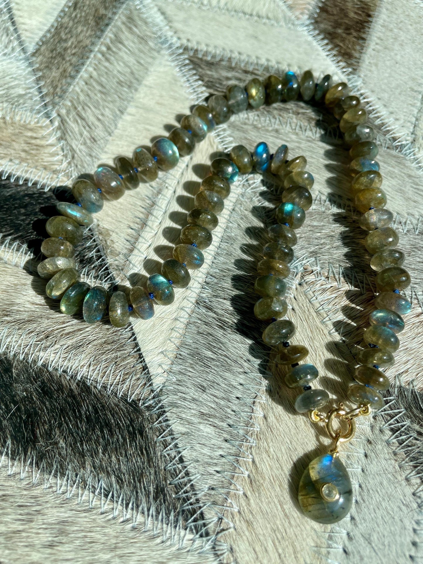 Recess on the BlackTop 3 Smooth Labradorite Hand Knotted Candy Necklace with 14K Solid Gold