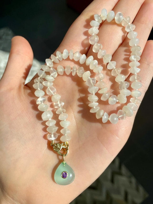 Swiss Miss Hand Knotted Moonstone Gemstone Candy Necklace