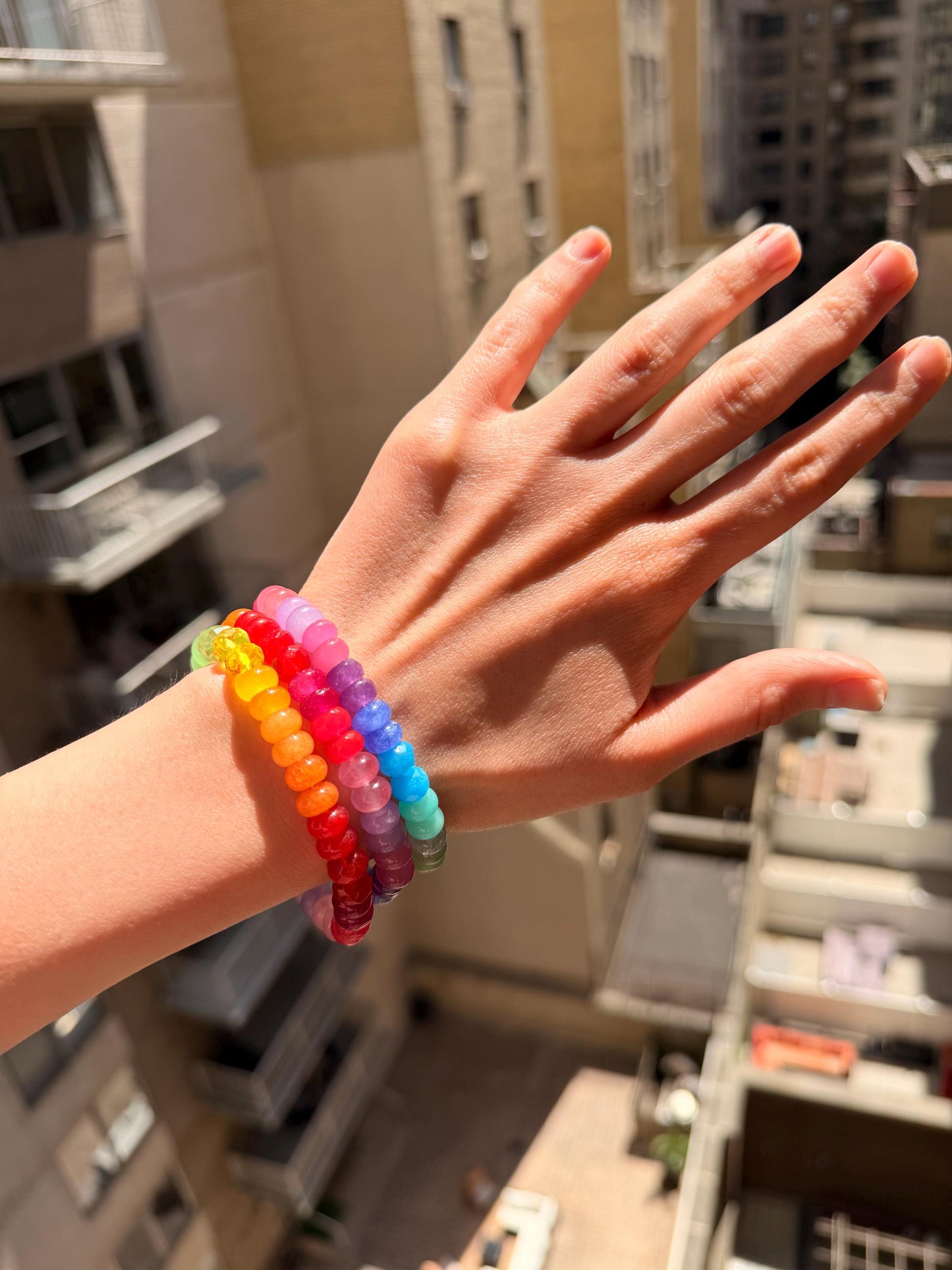 Sno Cone - Rainbow Colorblocked Gemstone Candy Bracelet