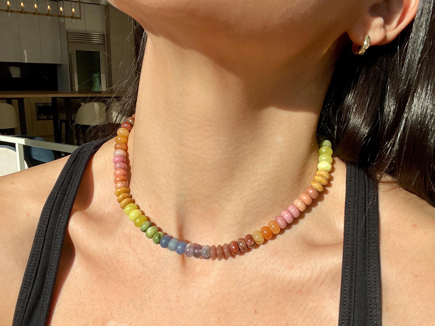 Pet Rock: Beau - Earthy Gemstone Rainbow Necklace with 14K GF Enhancer Clasp