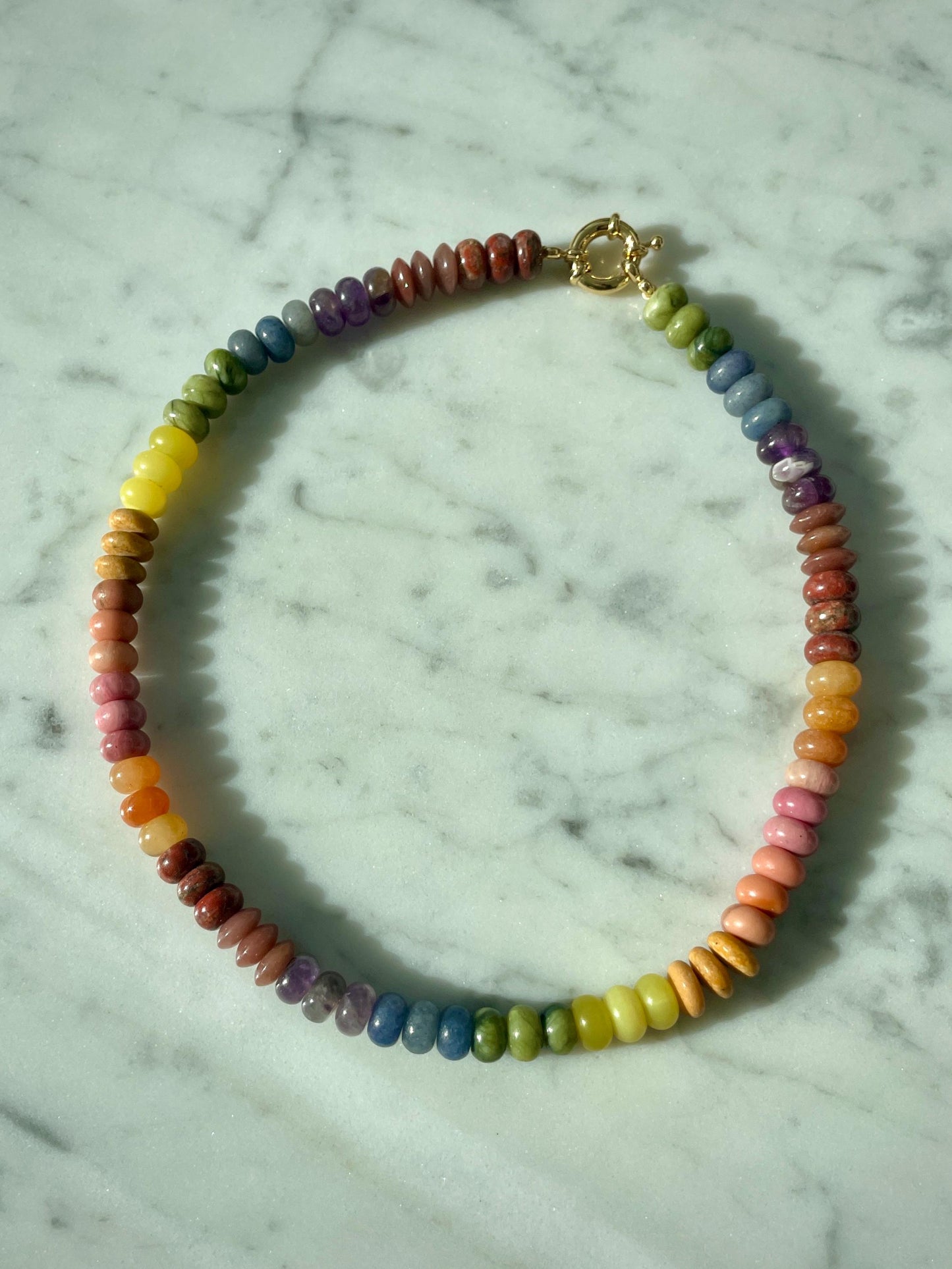 Pet Rock: Beau - Earthy Gemstone Rainbow Necklace with 14K GF Enhancer Clasp