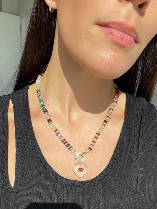 Cleopatra’s Disco 3 Gemstone Necklace with Crystal Enhancer Clasp