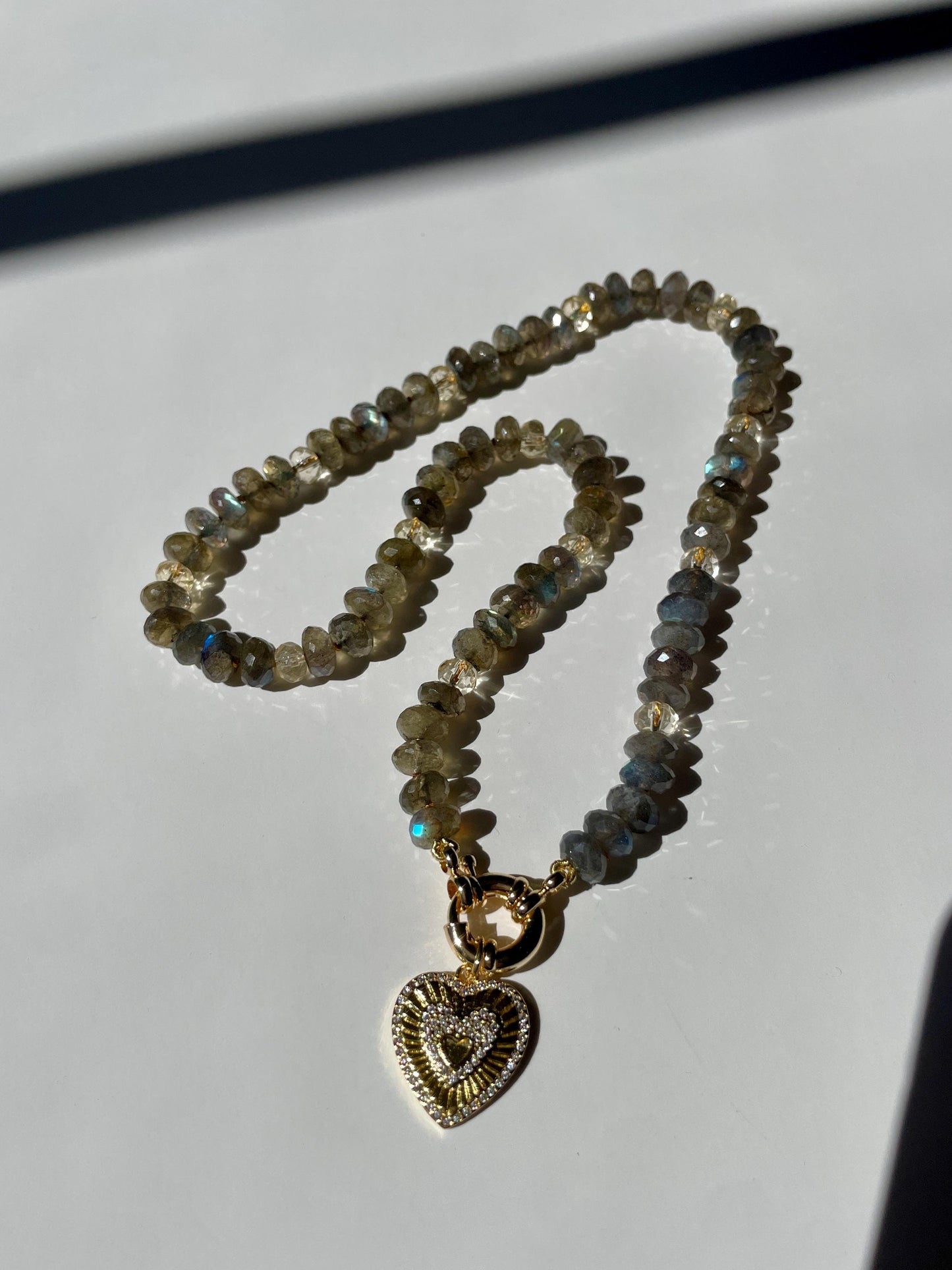 Recess on the BlackTop 2 Labradorite & Citrine Gemstone Candy Necklace with 14K Solid Gold Enhancer Clasp
