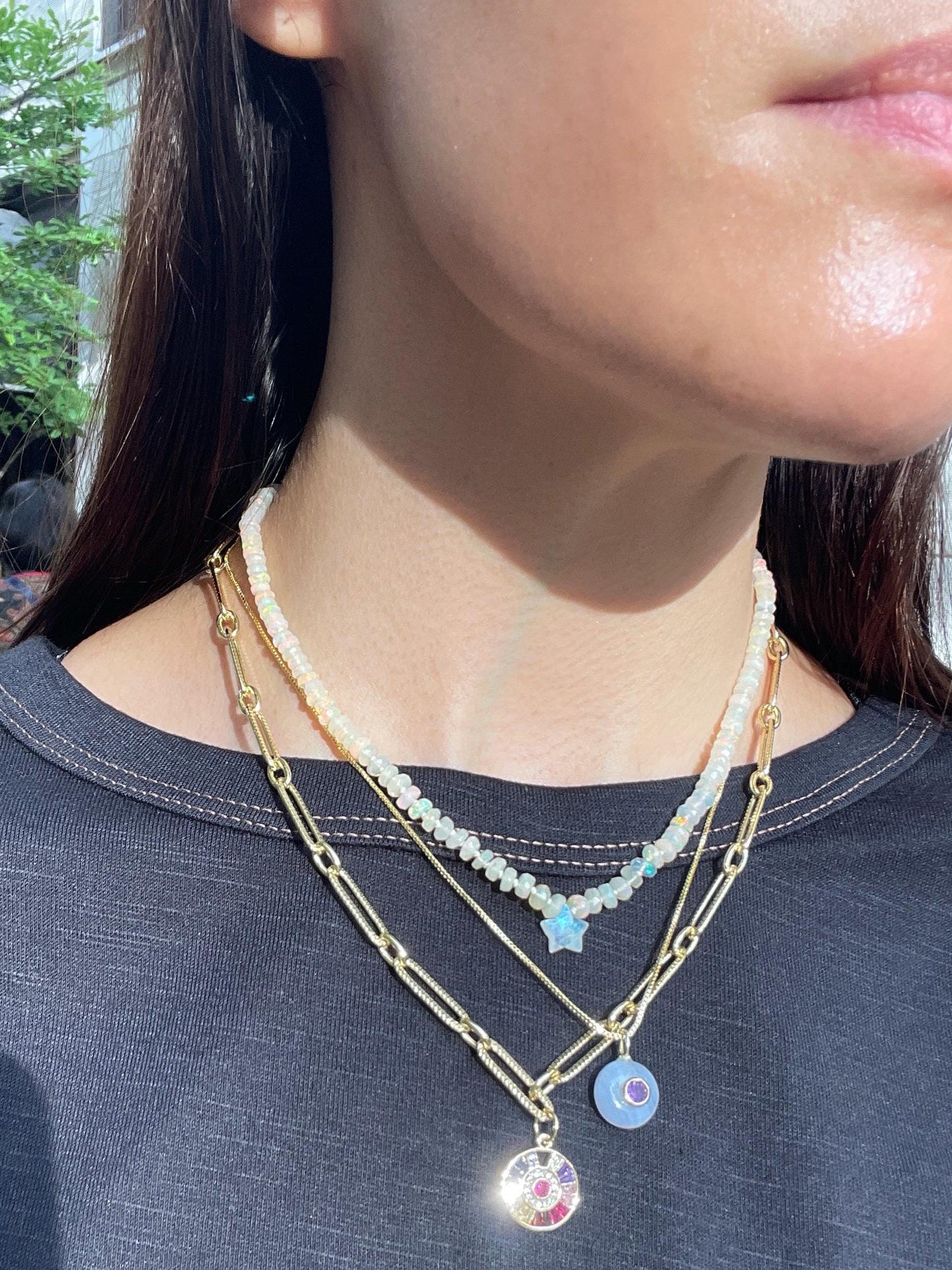 Stack 1 - Ethiopian Opals, Larimar and Amethyst Lallipop, Charm Necklace - Available a la carte