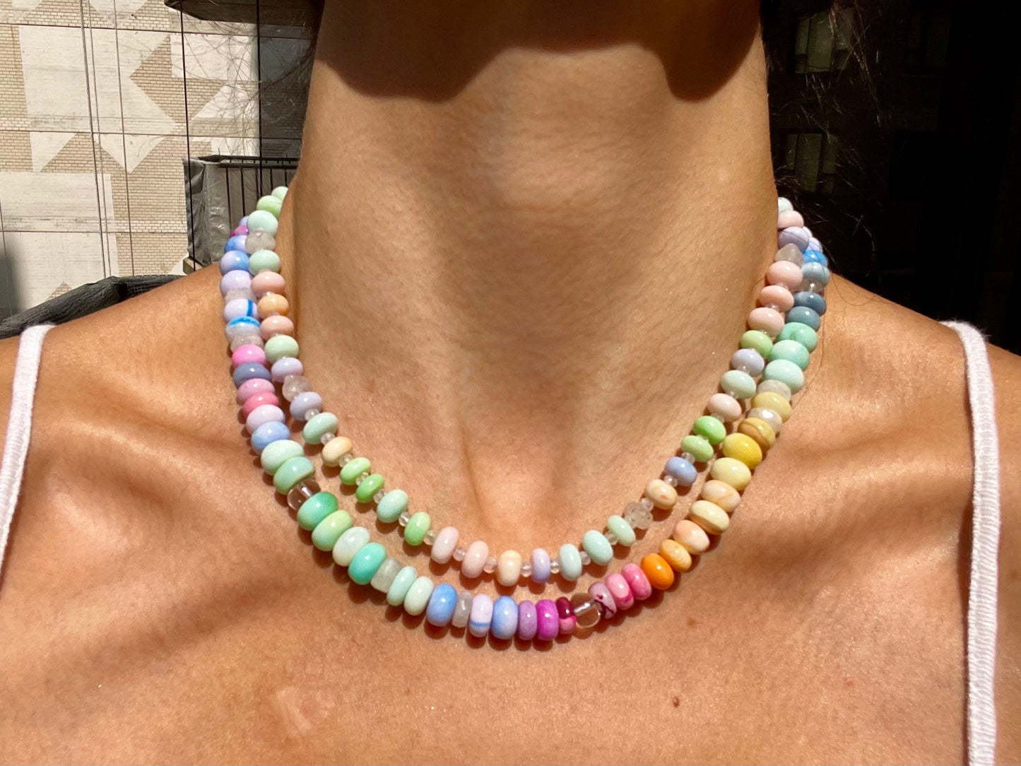 Pastel Opal Necklace: Moonstone Gemstone Candy Necklace, 14K Gold Filled Clasp