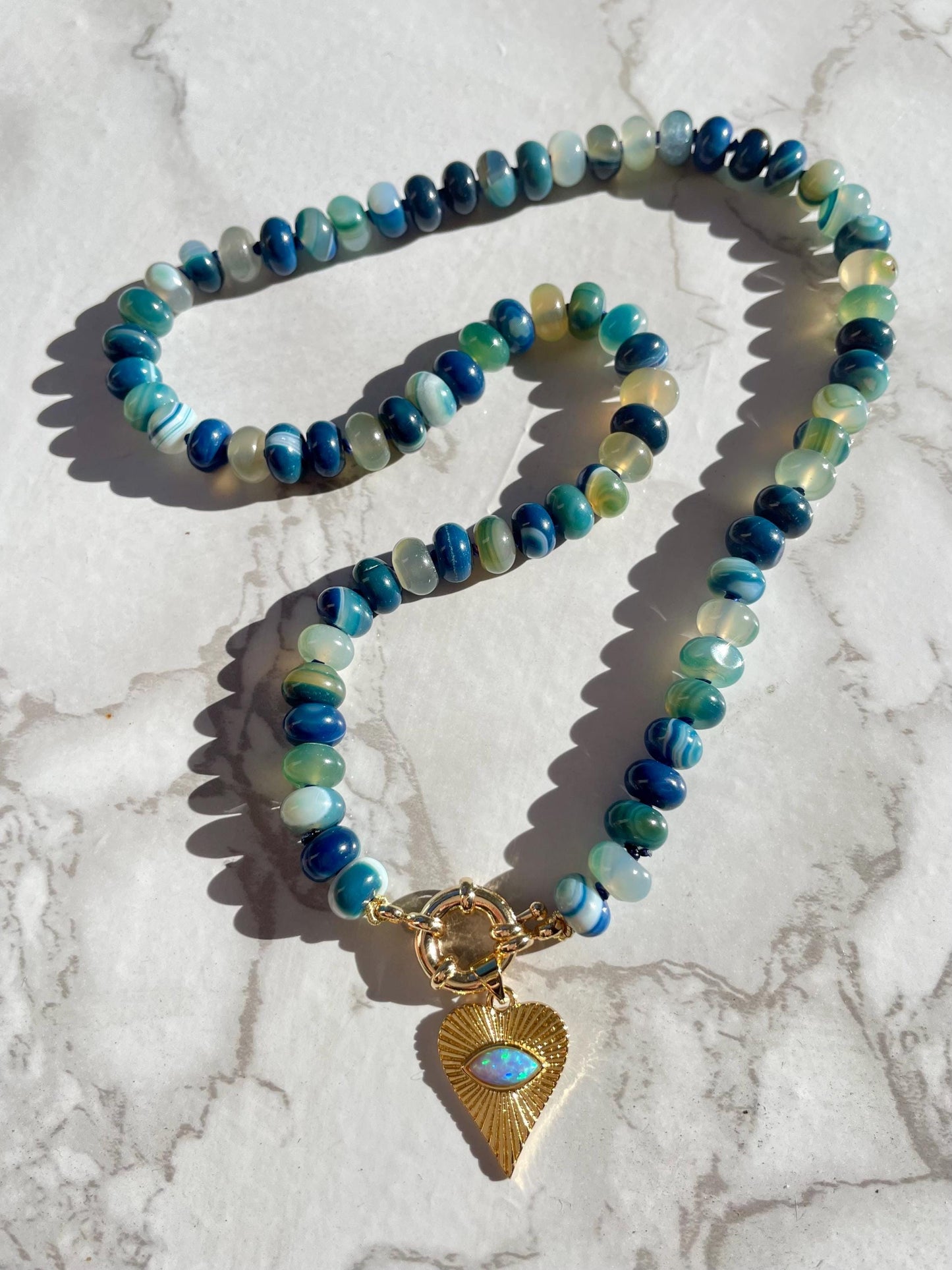 I’m Blue Da Ba Dee Da Ba Di - Blue Agate Gemstone Necklace with 14 GF Enhancer Clasp