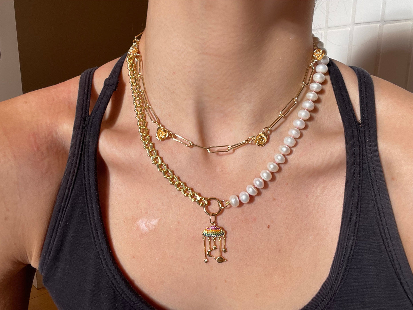 My Parade - Freshwater Pearl and Galaxy Rainbow Necklace