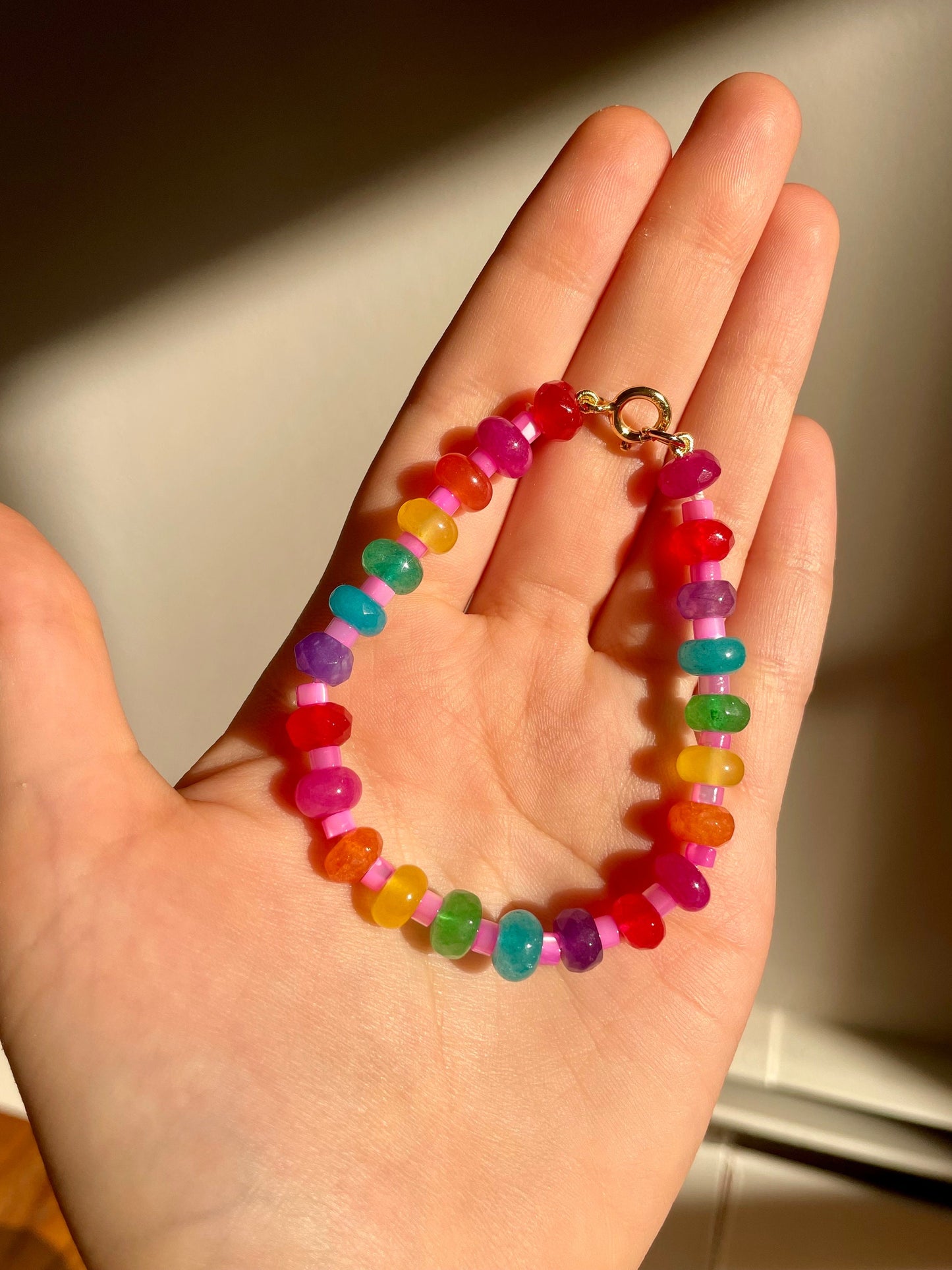 Funfetti Rainbow Gemstone and Mother of Pearl Bracelet