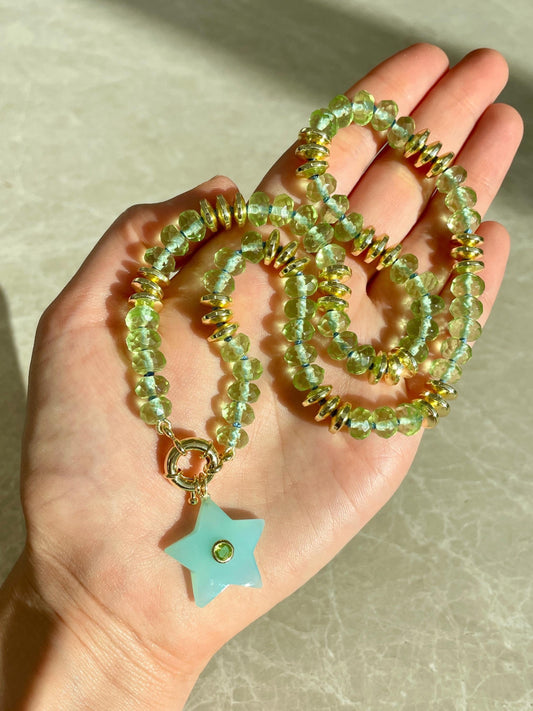 Juicy Juice 2 - Hand Knotted Green Quartz and 14K Gold Filled Gemstone Candy Necklace