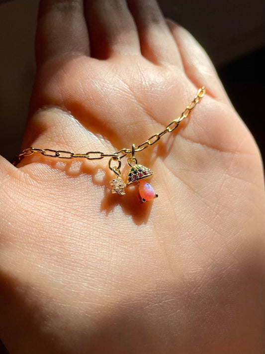 Mush Crush - Opalite Mushroom Charm Pendant on 24K Gold Filled Paper Clip Chain