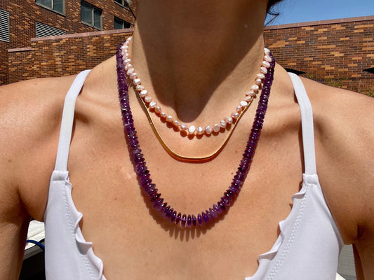 Kim Kelly’s Amethyst Candy Necklace | Hand Knotted | Sterling Silver | 21”