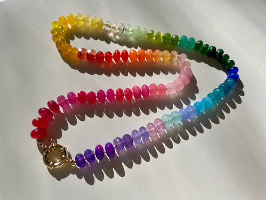 King Size Skittles - Rainbow Gemstone Candy Necklace with Enhancer Clasp
