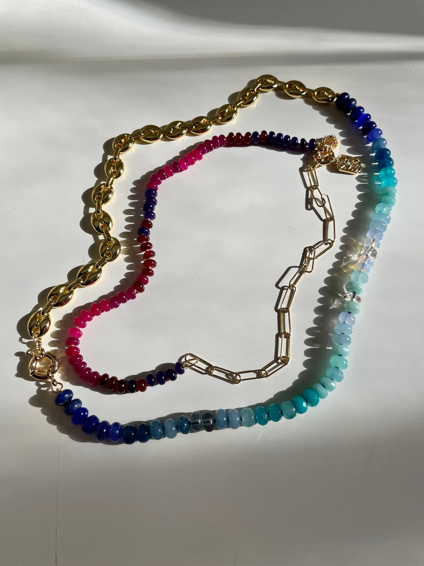 Mariner Chain Blues - Ombré Gemstone and Mariner Chain Necklace