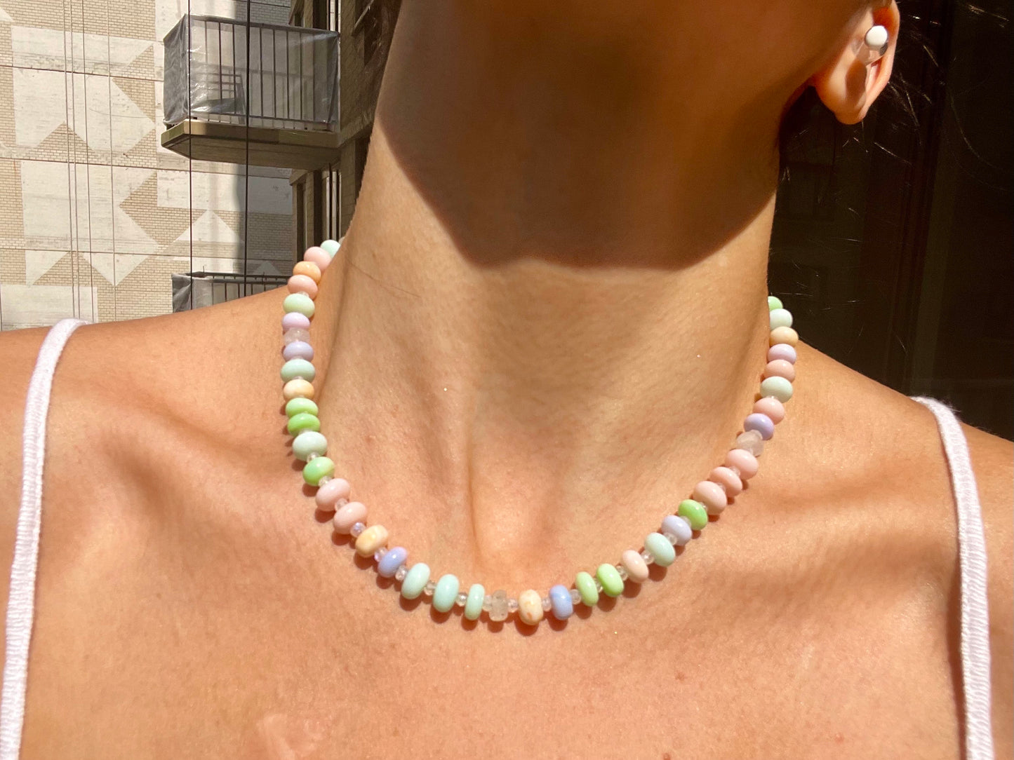 Pastel Opal Necklace: Moonstone Gemstone Candy Necklace, 14K Gold Filled Clasp