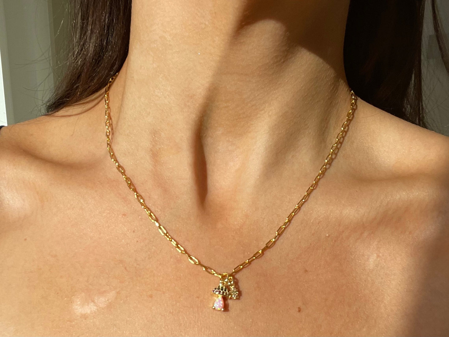 Mush Crush - Opalite Mushroom Charm Pendant on 24K Gold Filled Paper Clip Chain